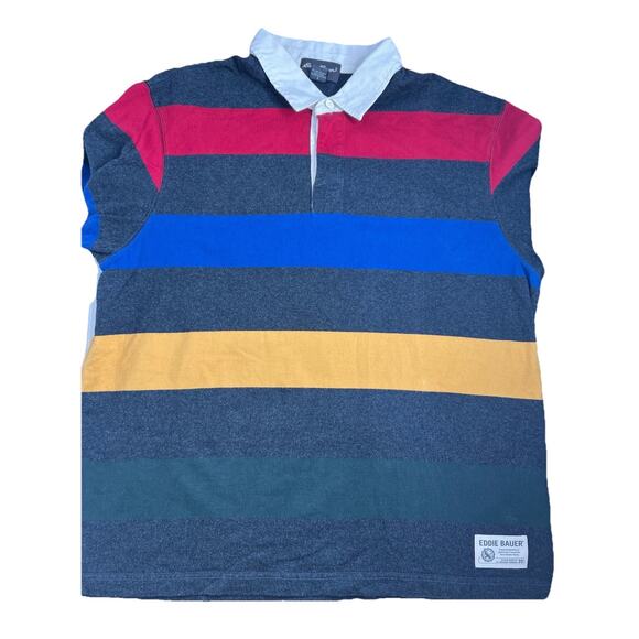 Eddie Bauer Shirt Mens Rugby Polo Long Sleeve Striped Collared Size Large - Picture 7 of 7